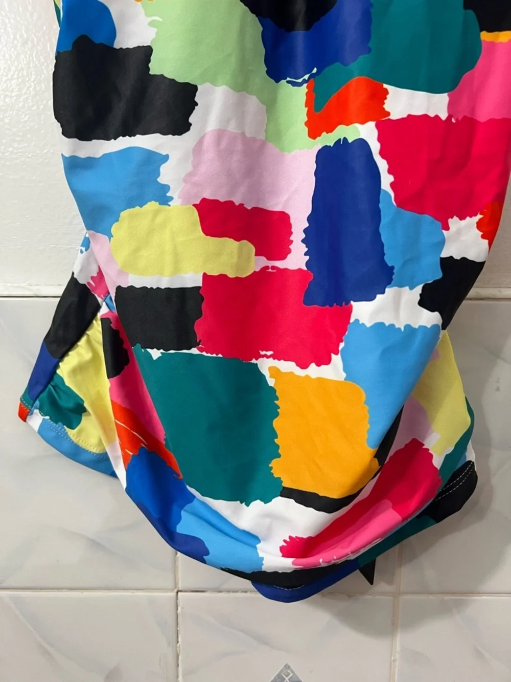 Tempt Me XS Abstract Color Block High Neck Tankini Swim Top Beach Vacation